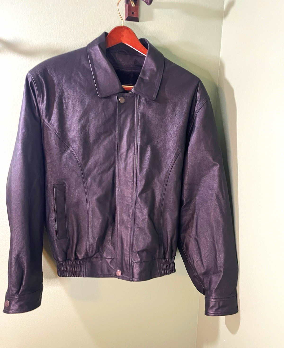 Oscar Piel Mens L Genuine Leather Bomber Jacket Black Zip Out Liner Y2K Vintage