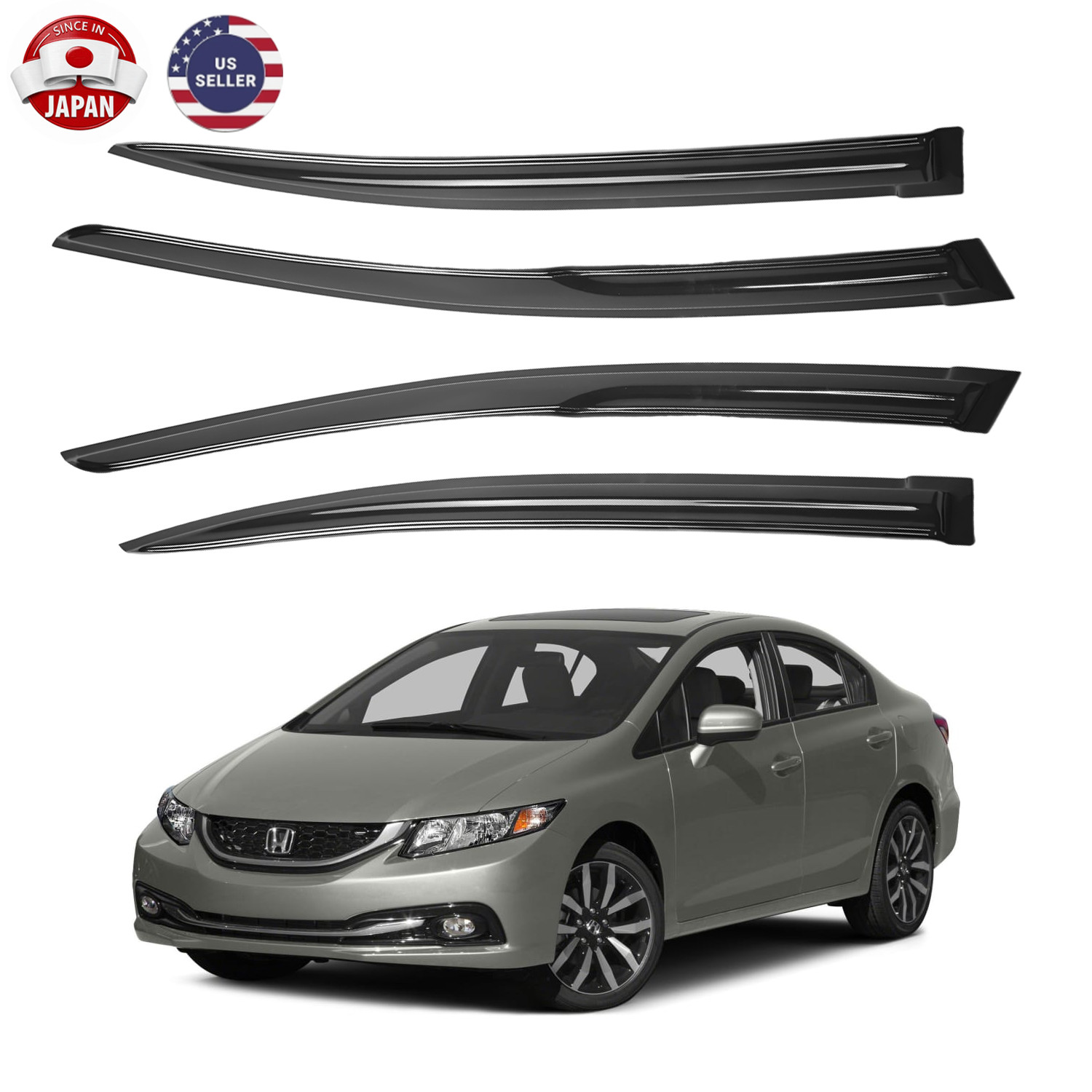 4X For Honda Civic 4-Door Sedan 2012-2015 Window Visors Rain Guard Deflector.