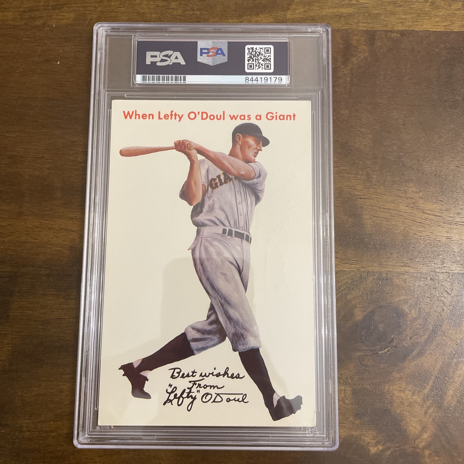 RARE PSA Lefty O\'Doul NEW YORK GIANTS Autographed Signed 3x5 Postcard Slabbed
