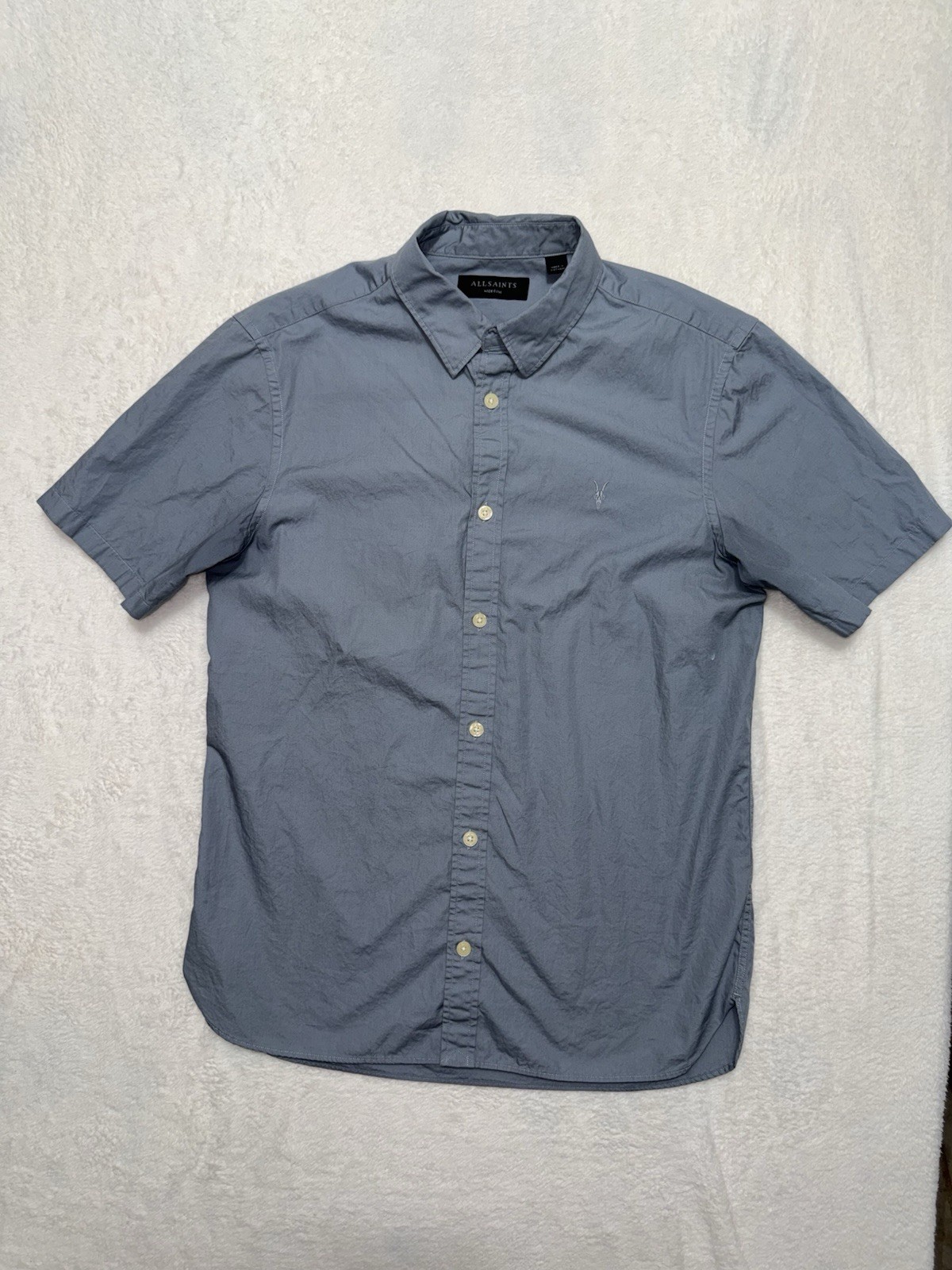 AllSaints Mens Shirt  Short Sleeve Casual Button Up Blue Size Medium