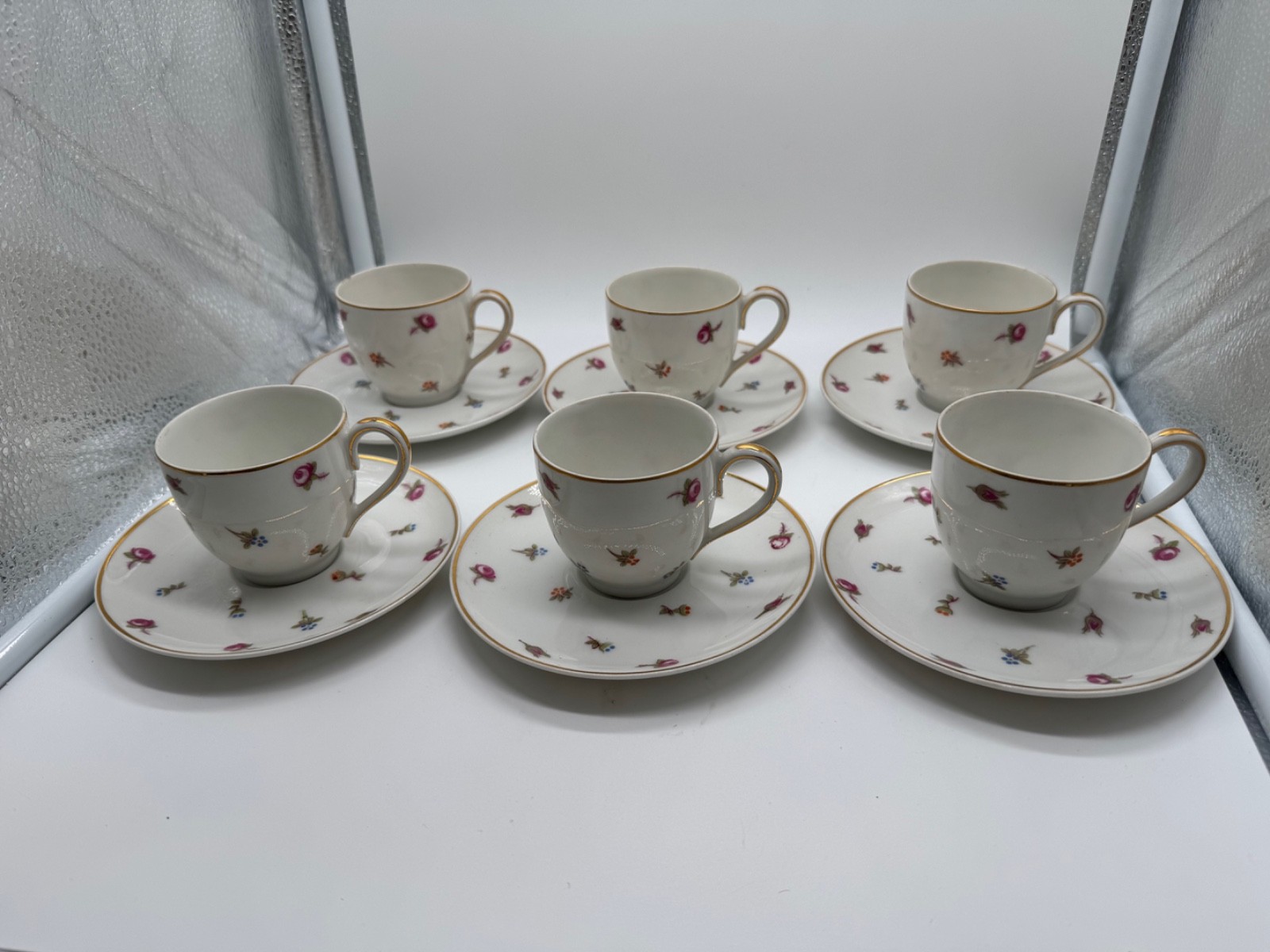Antique Union Ceramics UC Limoges France Porcelain Set 6 Cups & Saucers Floral
