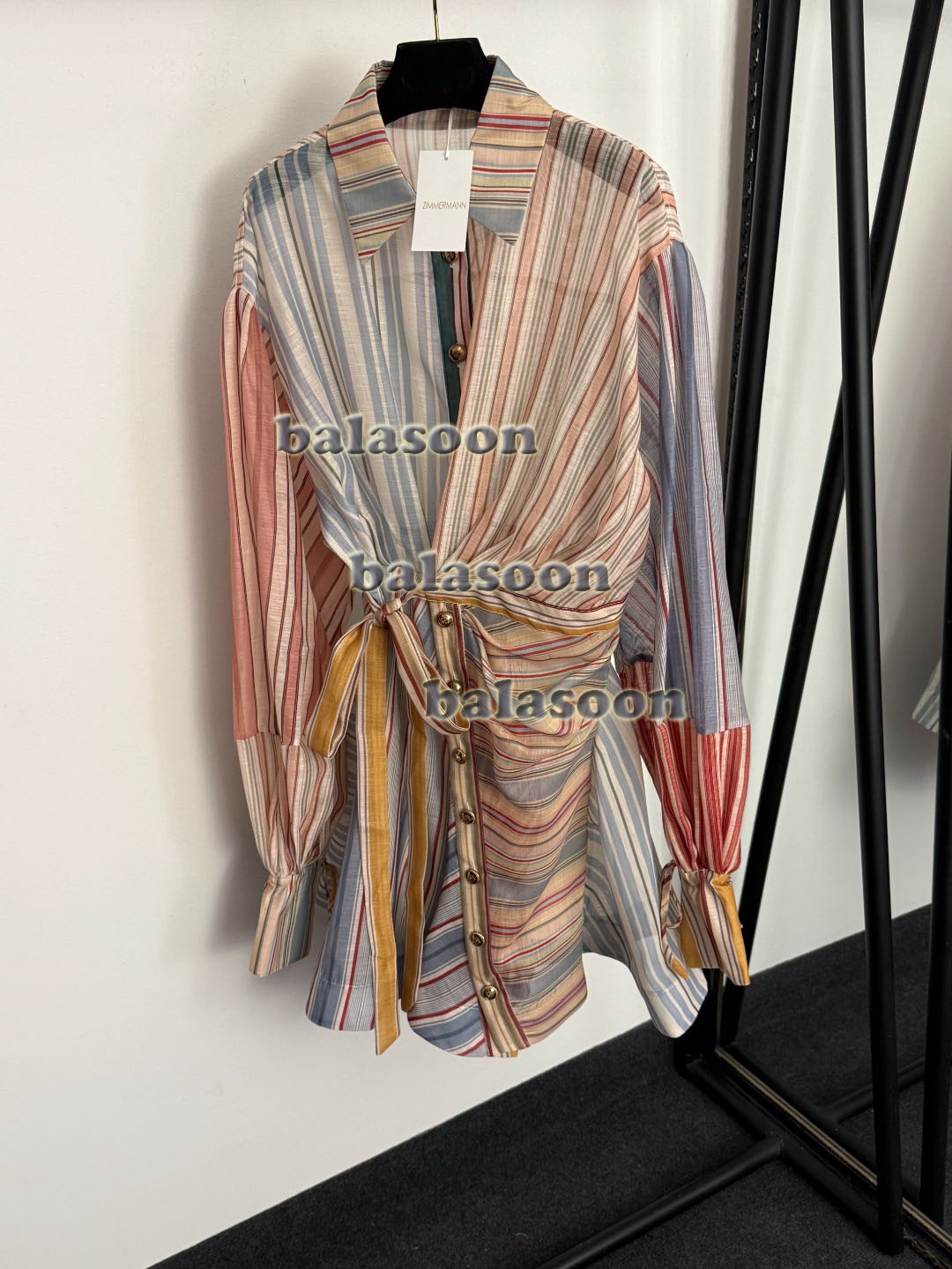 Matching striped lace waist long-sleeved shirt dress short skirt Matching striped lace waist long-sleeved shirt dress short skirt