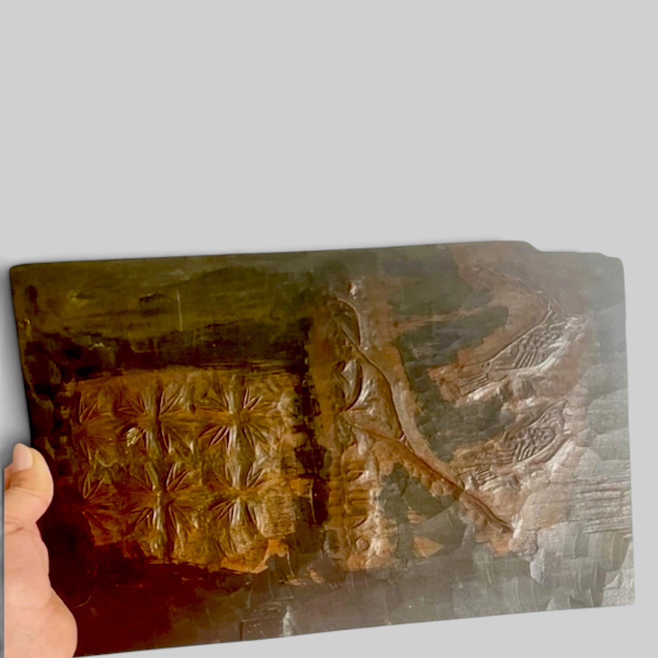 VTG Hand Carved Japanese Wooden Block Stamp Embossing For Painting Signed Japan