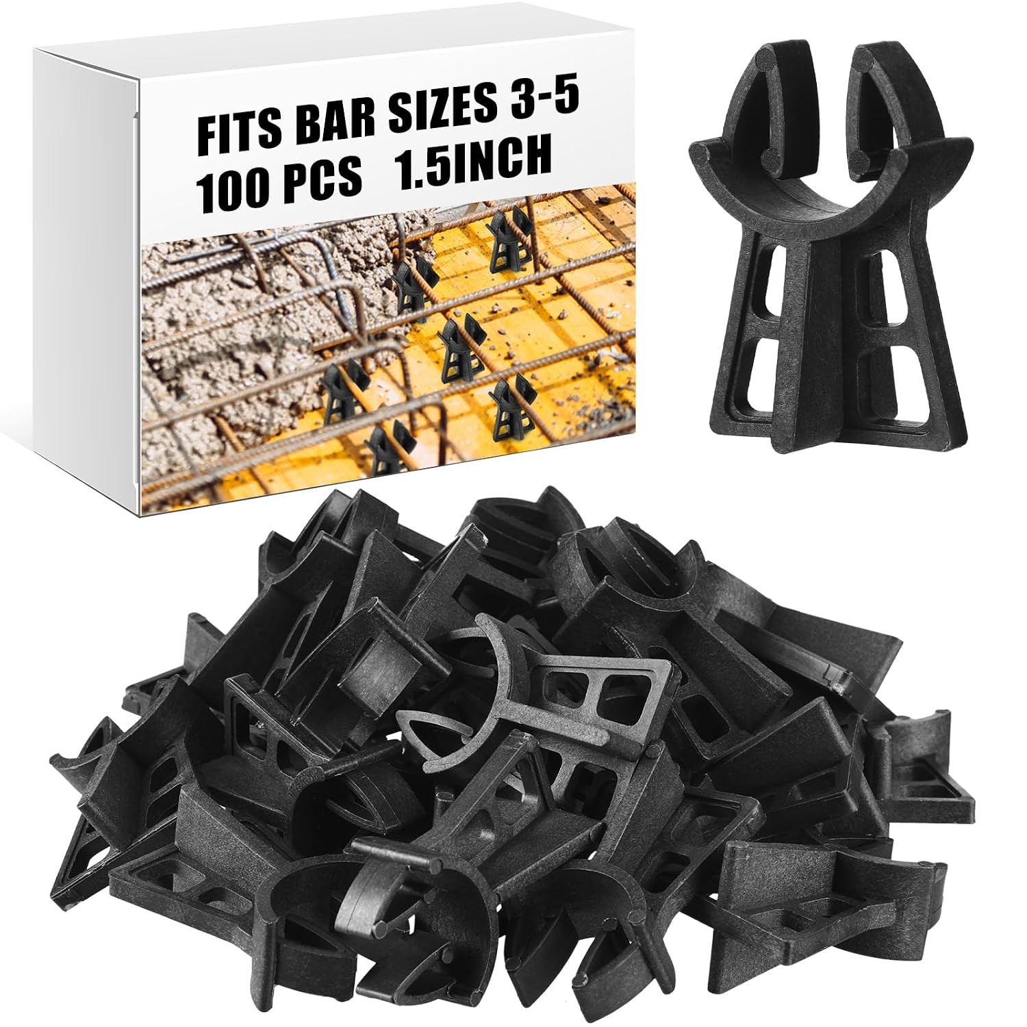 100 Pcs Snap Rebar Chairs Plastic 1.5 Inch Fits Bar Sizes 3-5