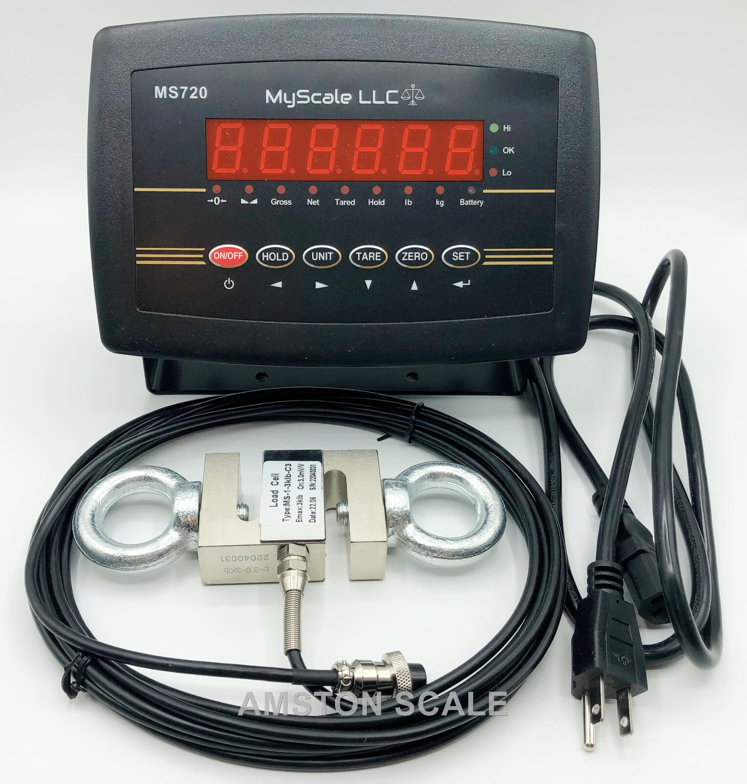 NEW 1000 LB S-TYPE LOAD CELL & LED INDICATOR HANGING CRANE SCALE TENSION LIFTING