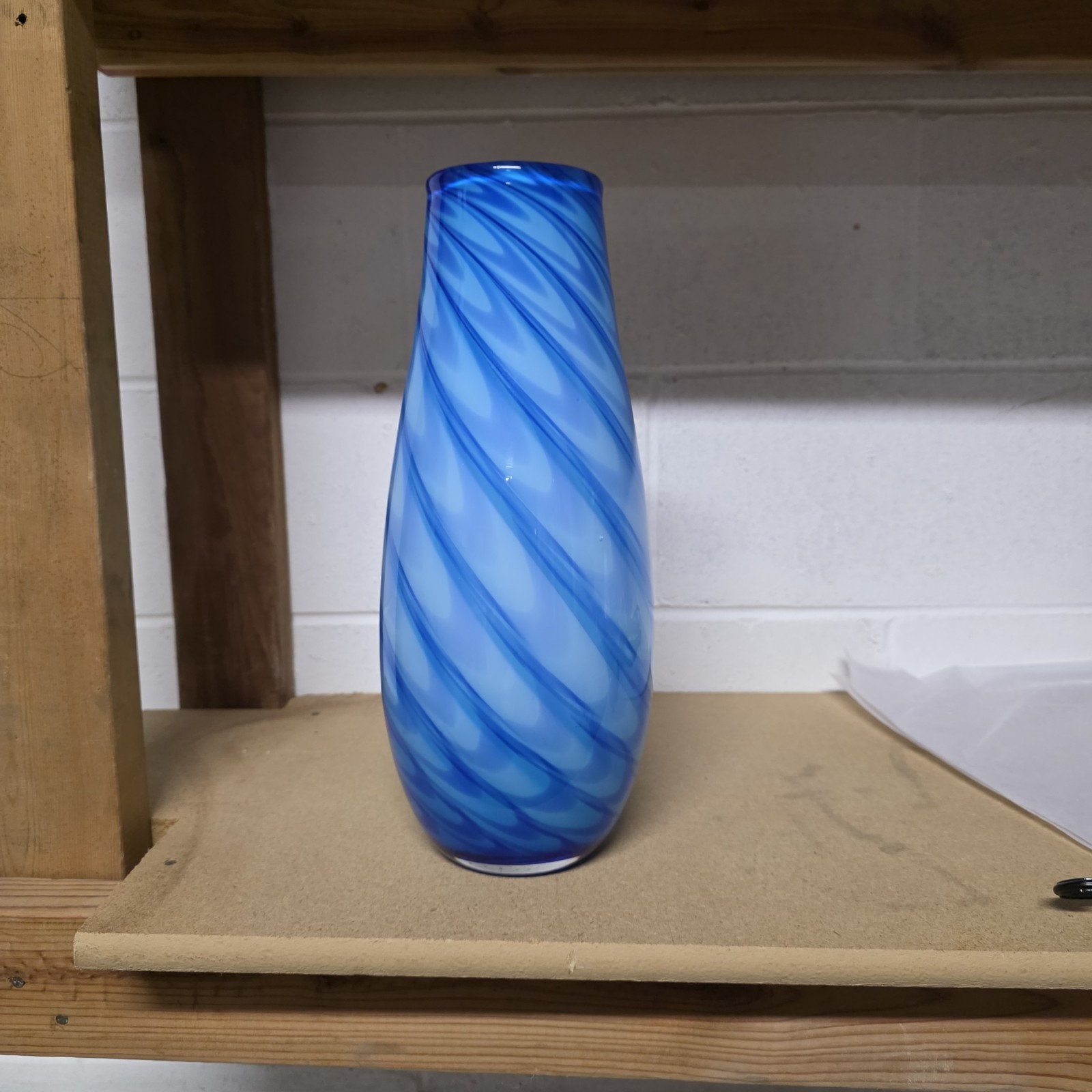 Vintage Studio Art  Hand Blown Glass Vase  Blue/White  pattern Modern