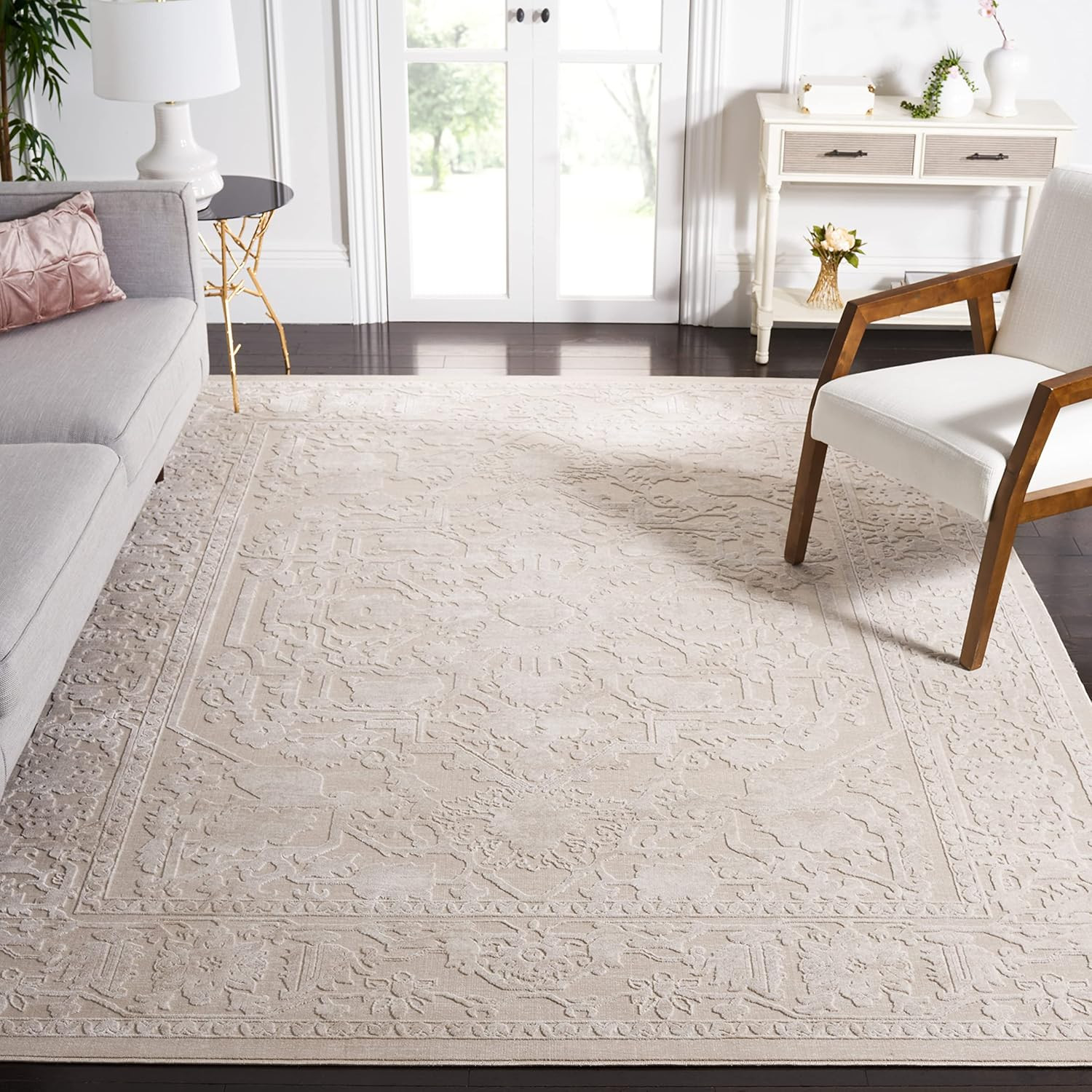 Luxurious Large Cream & Ivory Area Rug 11x15 - Easy Clean & Non-Shedding