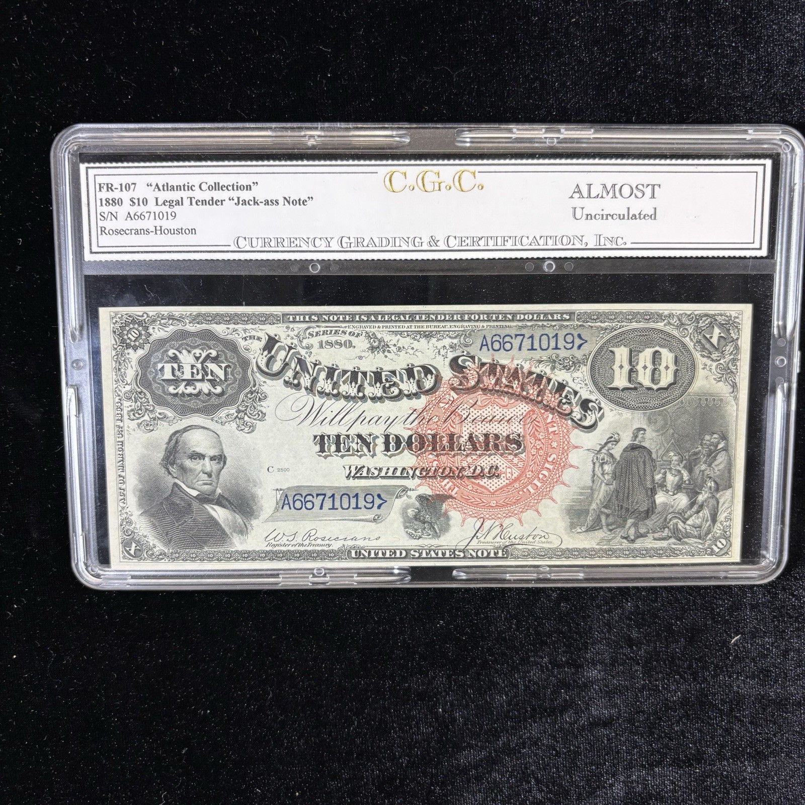 1880 $10 Legal Tender Jackass Note FR-107 CGC Almost Uncirculated Rosecrans