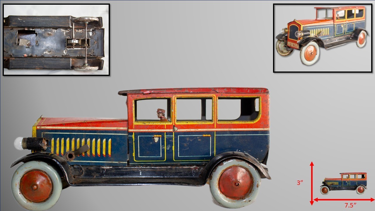 Vintage 1930\'s Medium Johann Distler Clockwork Limo w/ Electric Lights