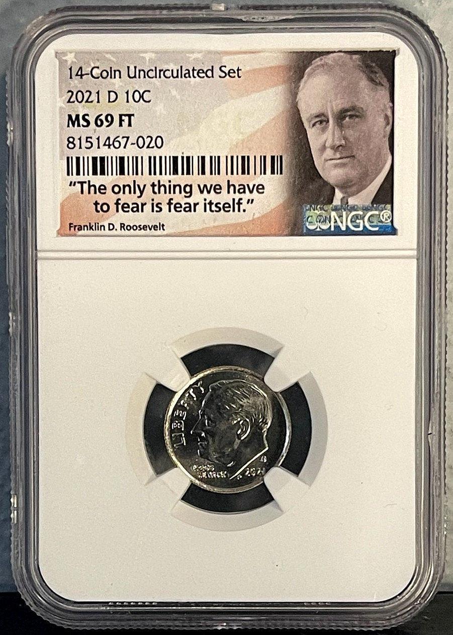 RARE 2021 D Roosevelt Dime NGC MS69 FT - TOP POP
