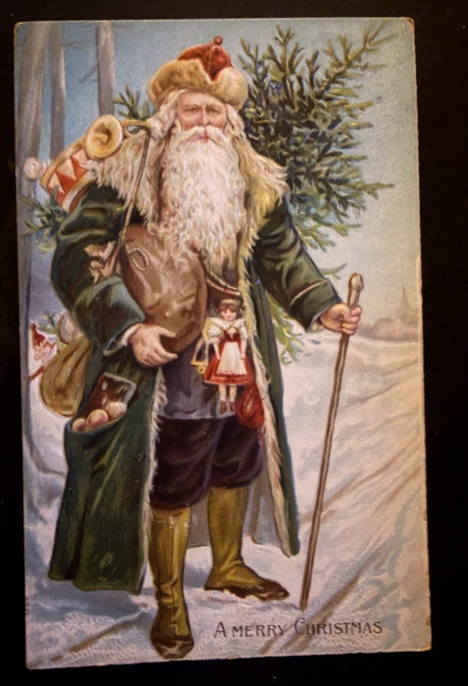 Long Green Robe~ Santa Claus with Tree~Toys~Antique~Christmas Postcard-s790 Long Green Robe~ Santa Claus with Tree~Toys~Antique~Christmas Postcard-s790