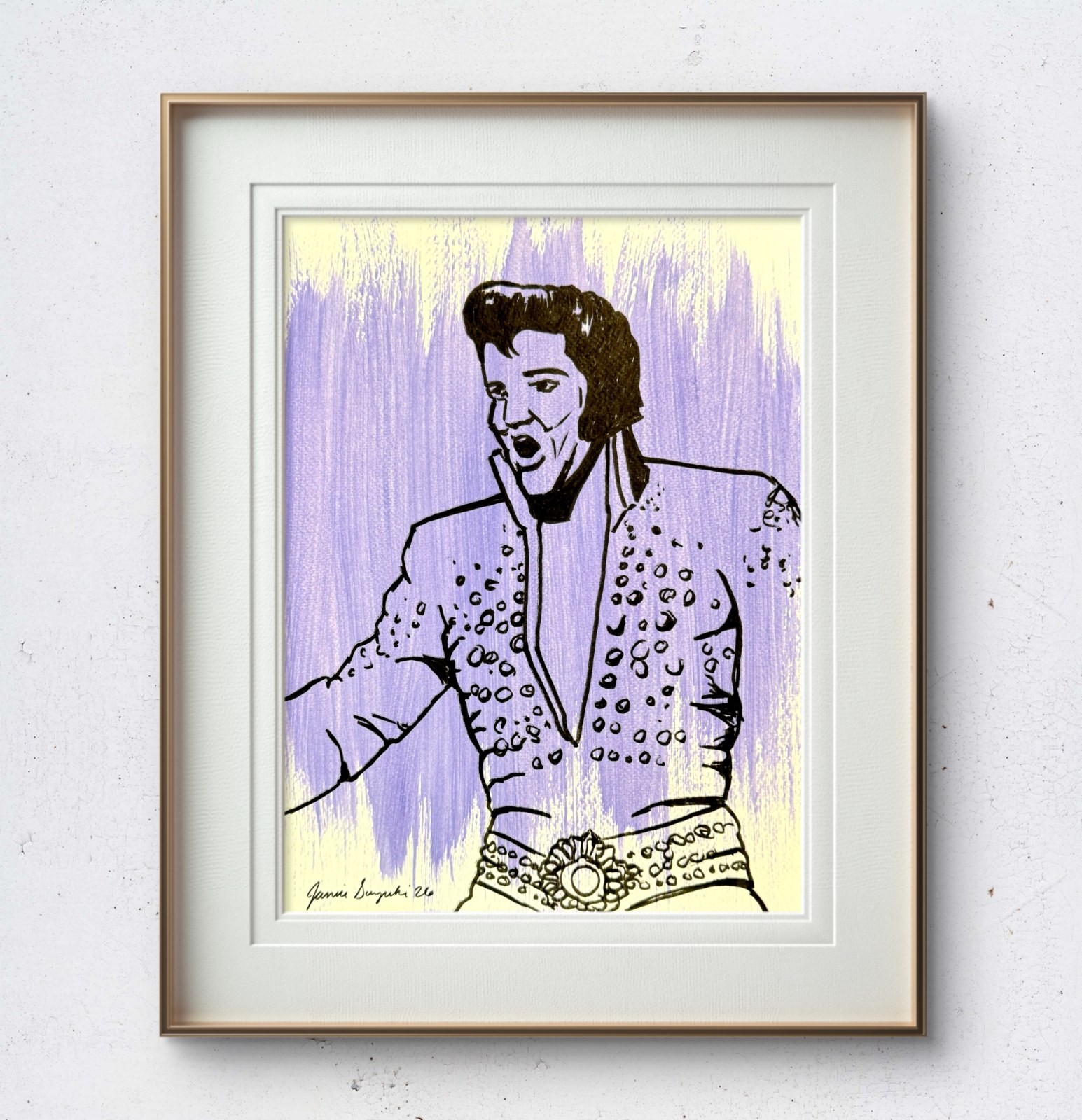 JANICEART Original 9x12 Modern Elvis Presley Performer Portrait Painting Signed