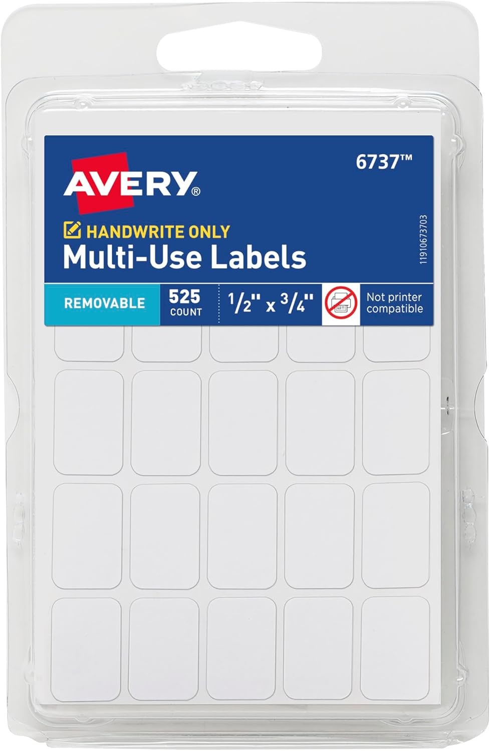 6 Pack Avery Multi-Use Labels, 0.5in X 0.75in, Removable, White 6737, 525 Ct 6 Pack Avery Multi-Use Labels, 0.5in X 0.75in, Removable, White 6737, 525 Ct