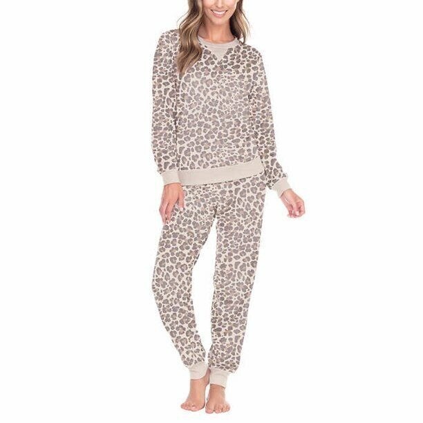 Honeydew Women\'s Fleece Lounge Set Natural Leopard Size XS NEW WITH TAGS