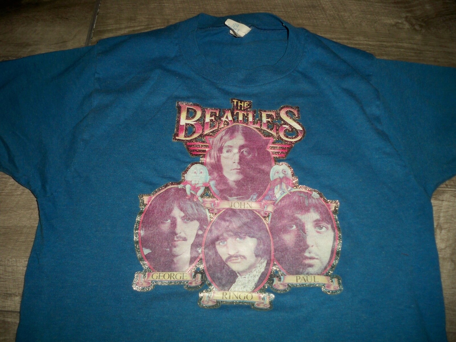 The Beatles Vtg John George Ringo Paul Blue Band Concert TShirt Size Med Cal Cru