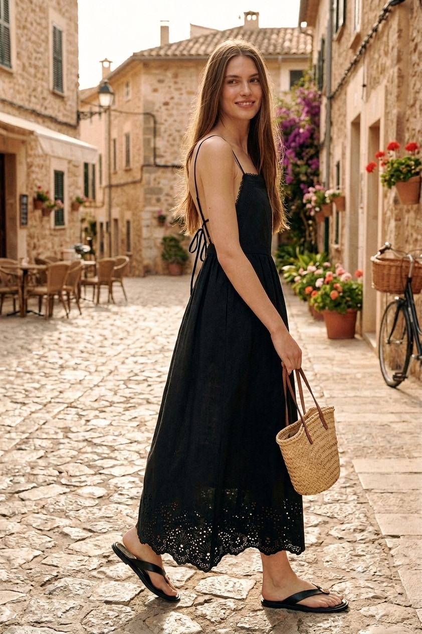 ZARA NEW WOMAN SS26  EMBROIDERED EYELET MIDI DRESS Black 7969/044_S-XL