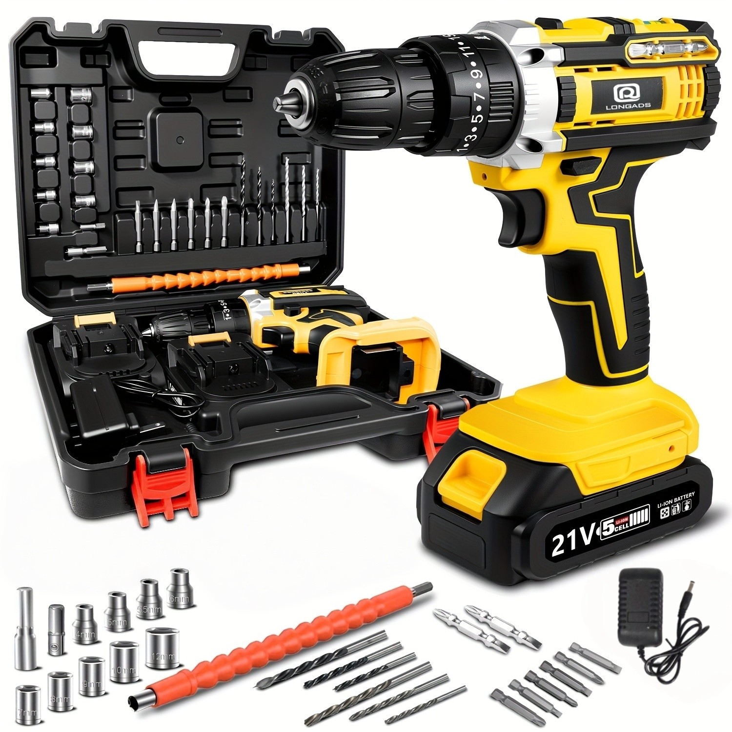 21V Cordless Hammer Drill Set Electric Impact Driver Screwdriver & 1/2 Battery 21V Cordless Hammer Drill Set Electric Impact Driver Screwdriver & 1/2 Battery