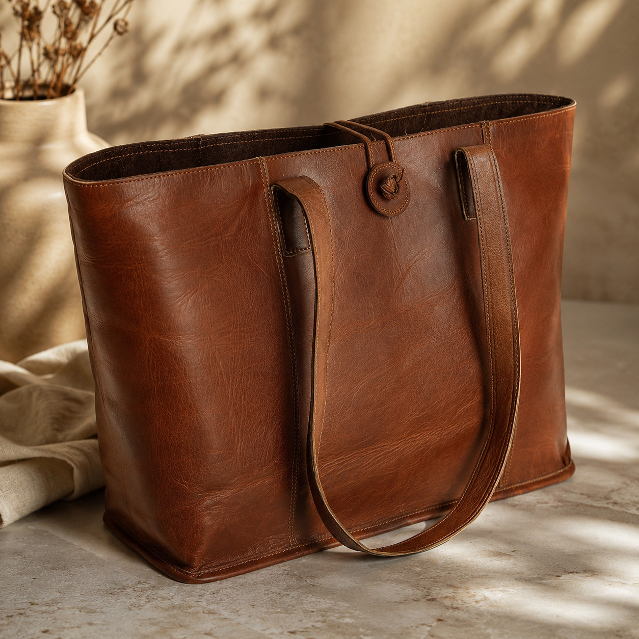 Women\'s Brown Leather Tote Bag Large Capacity Work Shoulder Shopping Handbag