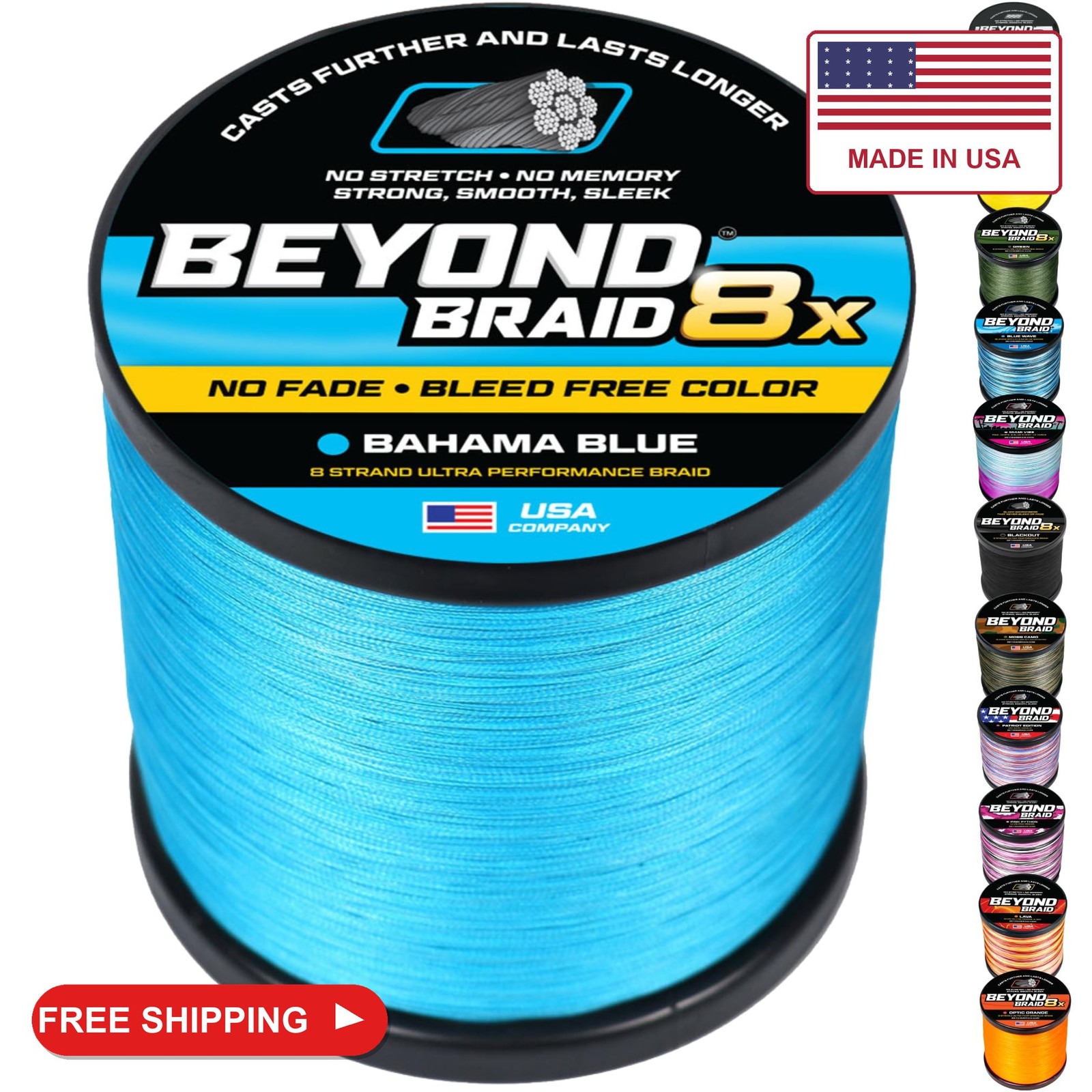 Beyond Braid Braided Fishing Line - Bahama Blue 8X - No Fade/2000Yards/30LB Beyond Braid Braided Fishing Line - Bahama Blue 8X - No Fade/2000Yards/30LB