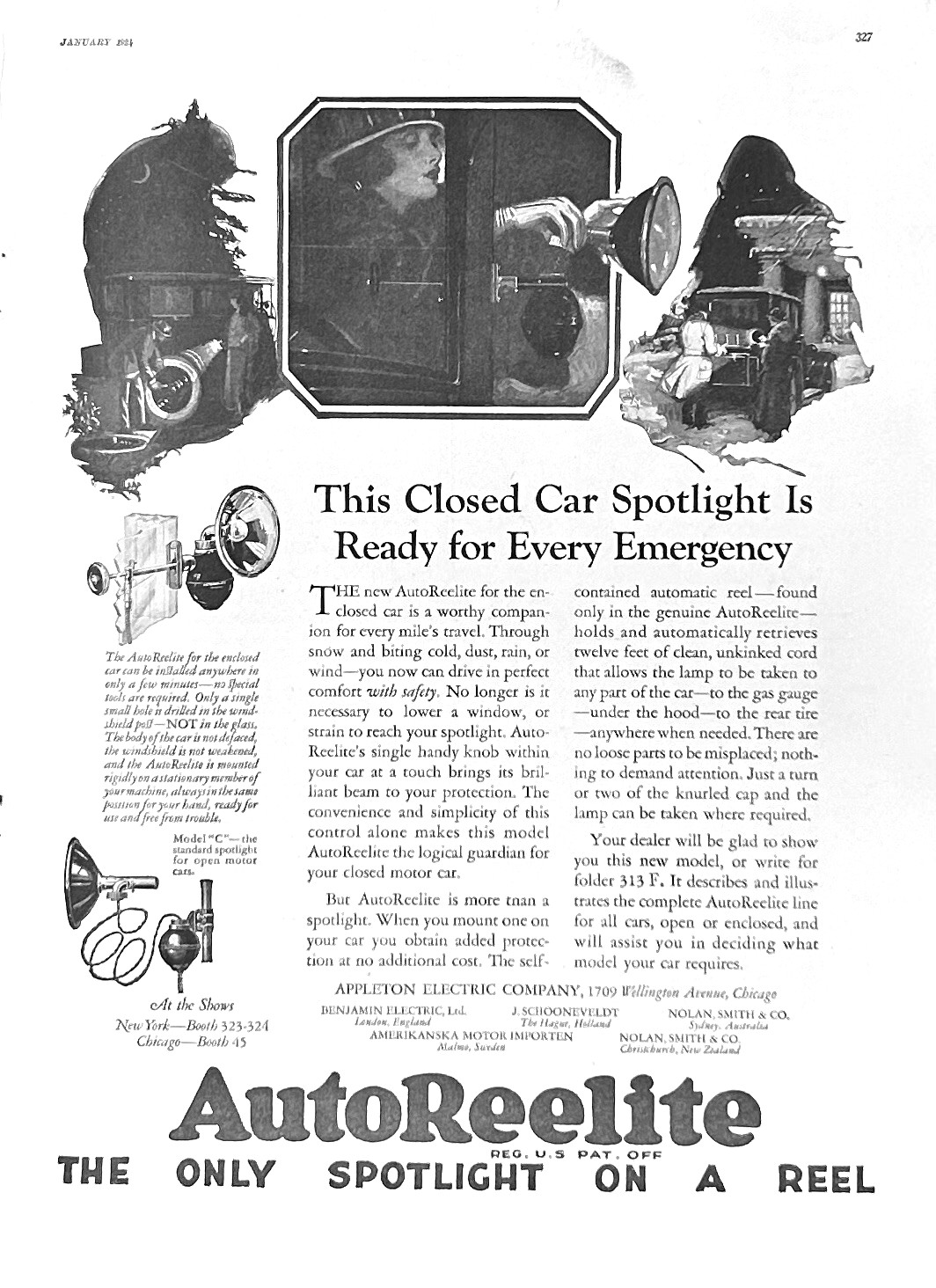 1924 Ad Appleton Electric Co Chicago AutoReelite The Only Spotlight On A Reel