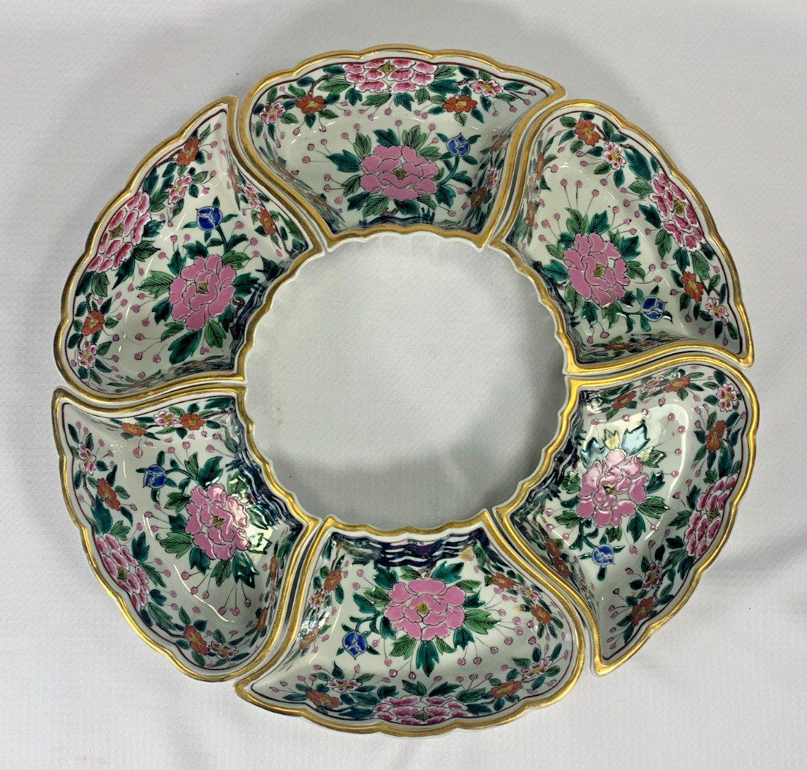 Vintage Yamazaki Kutani Yaki 6pc Relish Bowl Set Hand Painted Japan