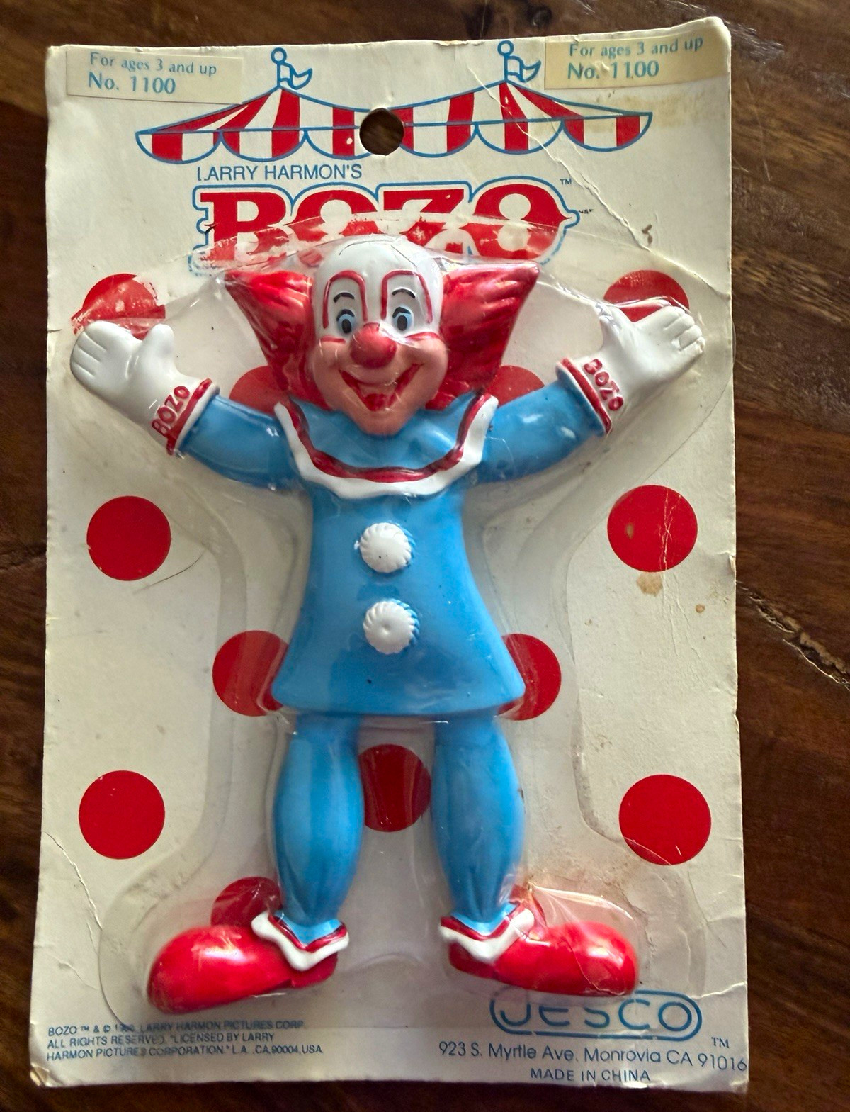 Jesco Bozo the Clown Larry Harmon Figure on Card Vintage 1988