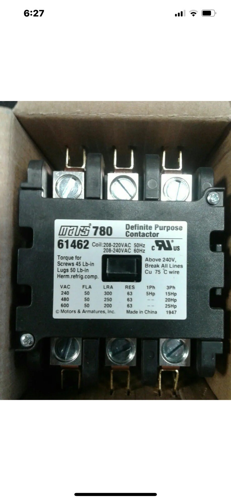 Mars 61462 Definite Purpose Contactor Mars 61462 Definite Purpose Contactor