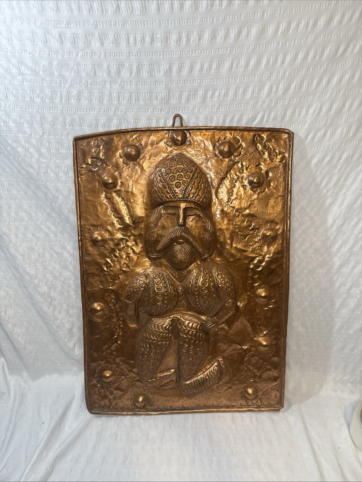 Large Vintage Hand Hammered Copper Repousse Medieval Folk Art Plaque Large Vintage Hand Hammered Copper Repousse Medieval Folk Art Plaque