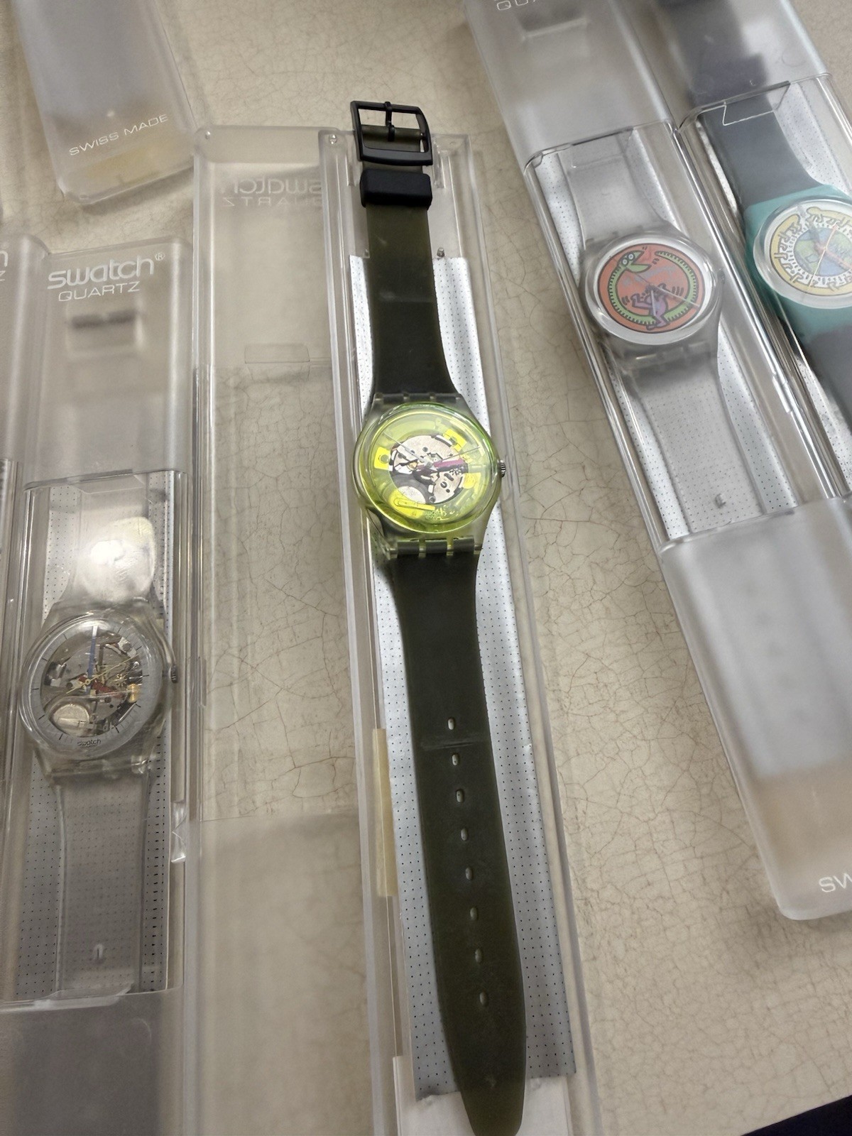 Vintage Swatch Techno Sphere Mens Watch 33mm Yellow Skeleton Green New Battery