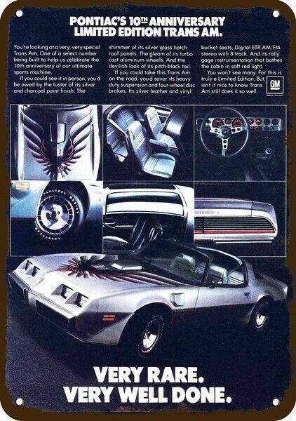 1979 PONTIAC TRANS AM 10th Anniversary Vntg-Look DECORATIVE REPLICA METAL SIGN 1979 PONTIAC TRANS AM 10th Anniversary Vntg-Look DECORATIVE REPLICA METAL SIGN
