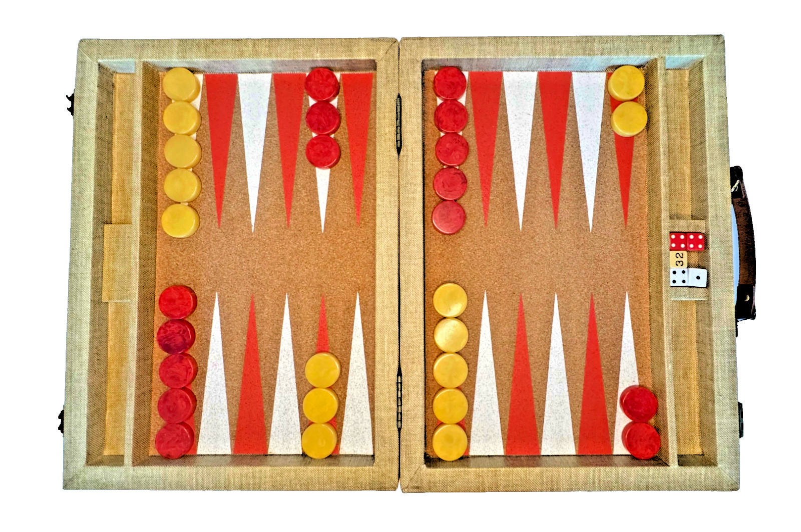 Vintage Crisloid Bakelite Catalin Backgammon Set 30 Butterscotch & Red Checkers