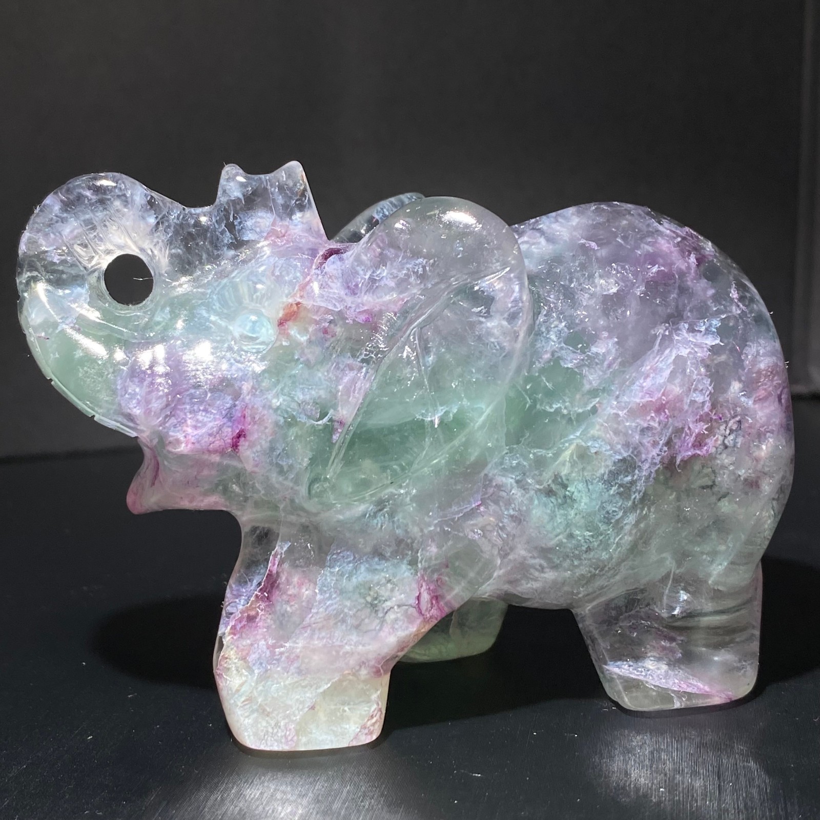 345g Natural Colorful fluorite Elephant present Hand-carved Elephant crystal