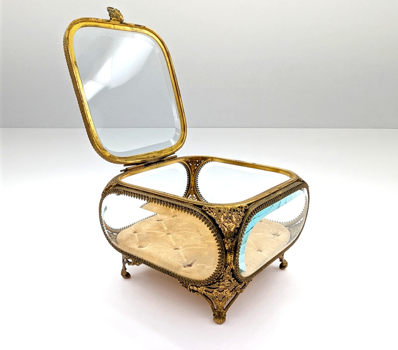 Antique Gilt Brass Vitrine Casket Jewelry Box French Bella Epoque Large 5\