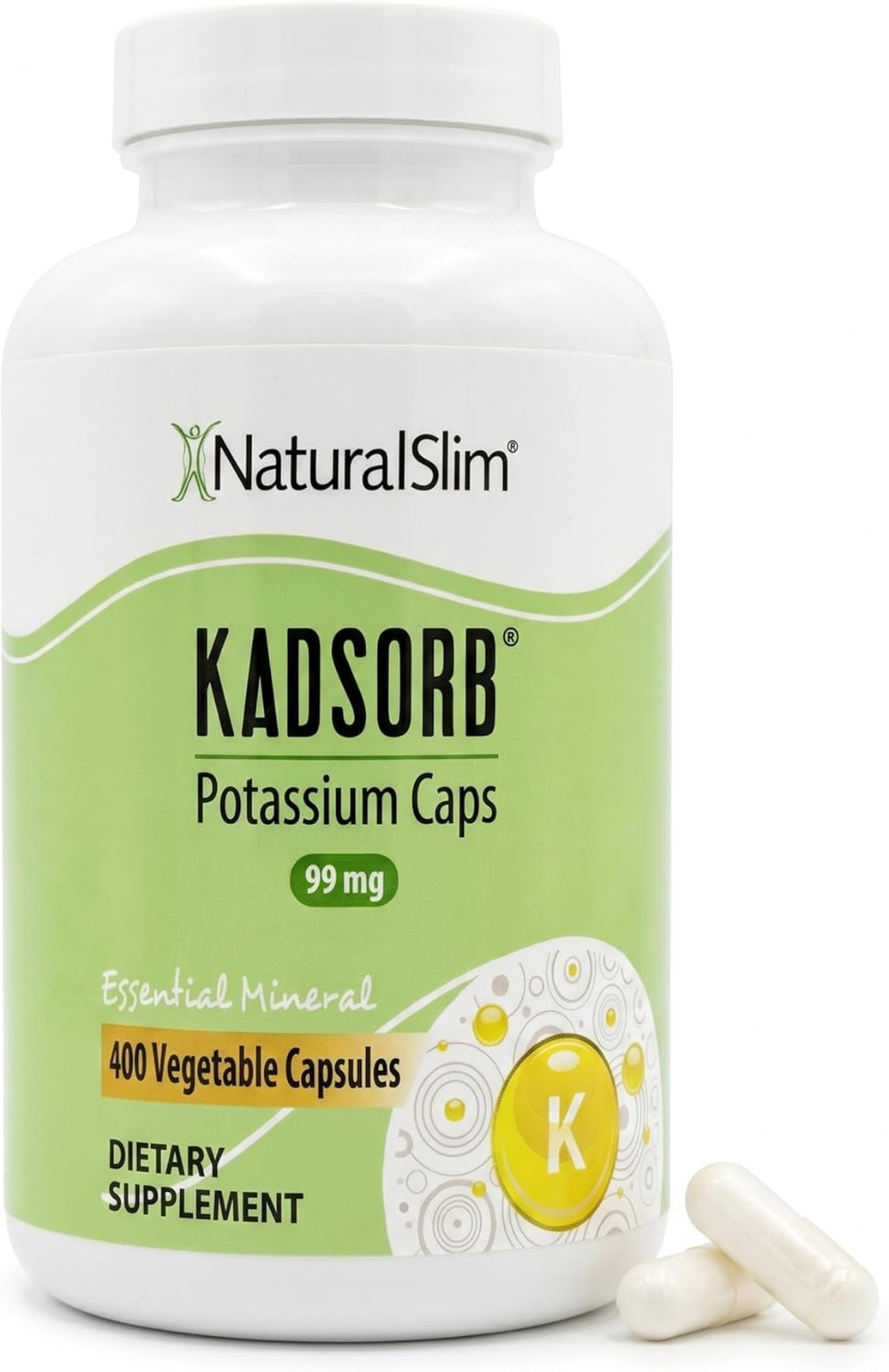 Potassium Supplement Capsules NaturalSlim Kadsorb 99 mg 400 Count Electrolyte