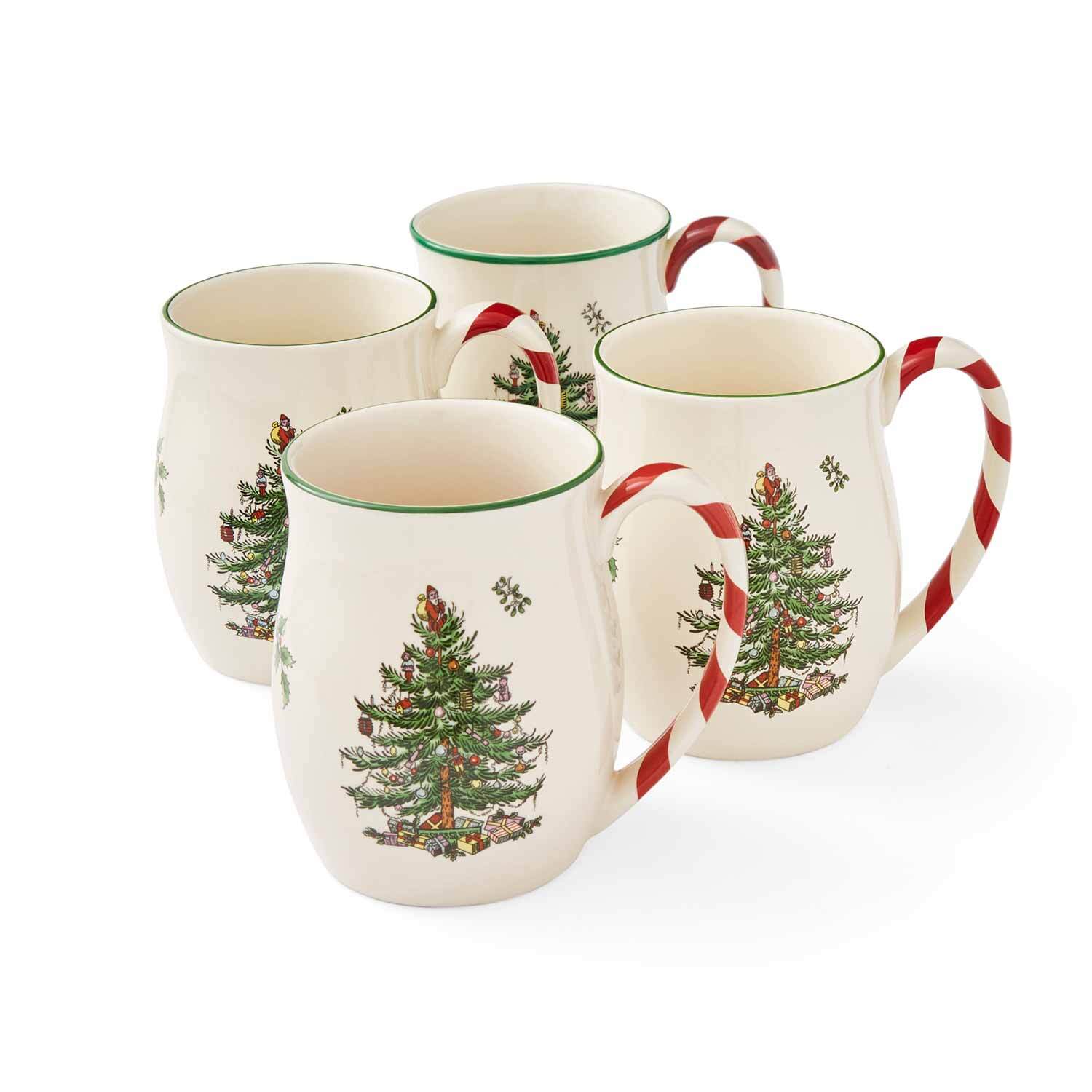 Spode Christmas Three Mug with Peppermint handle| Set of 4 | 14 Ounce