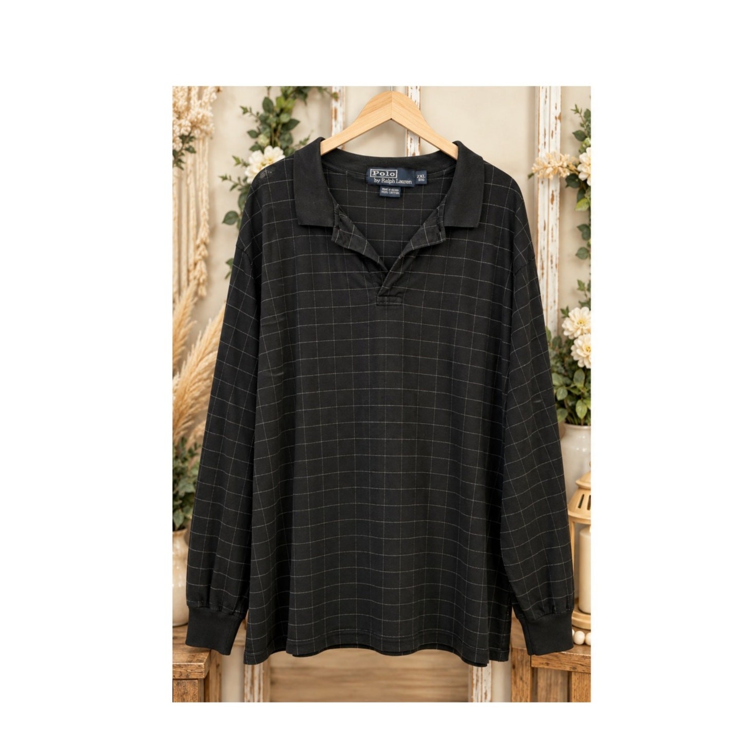 Vintage Polo by Ralph Lauren Windowpane Grid Long Sleeve Polo – 2XL Big