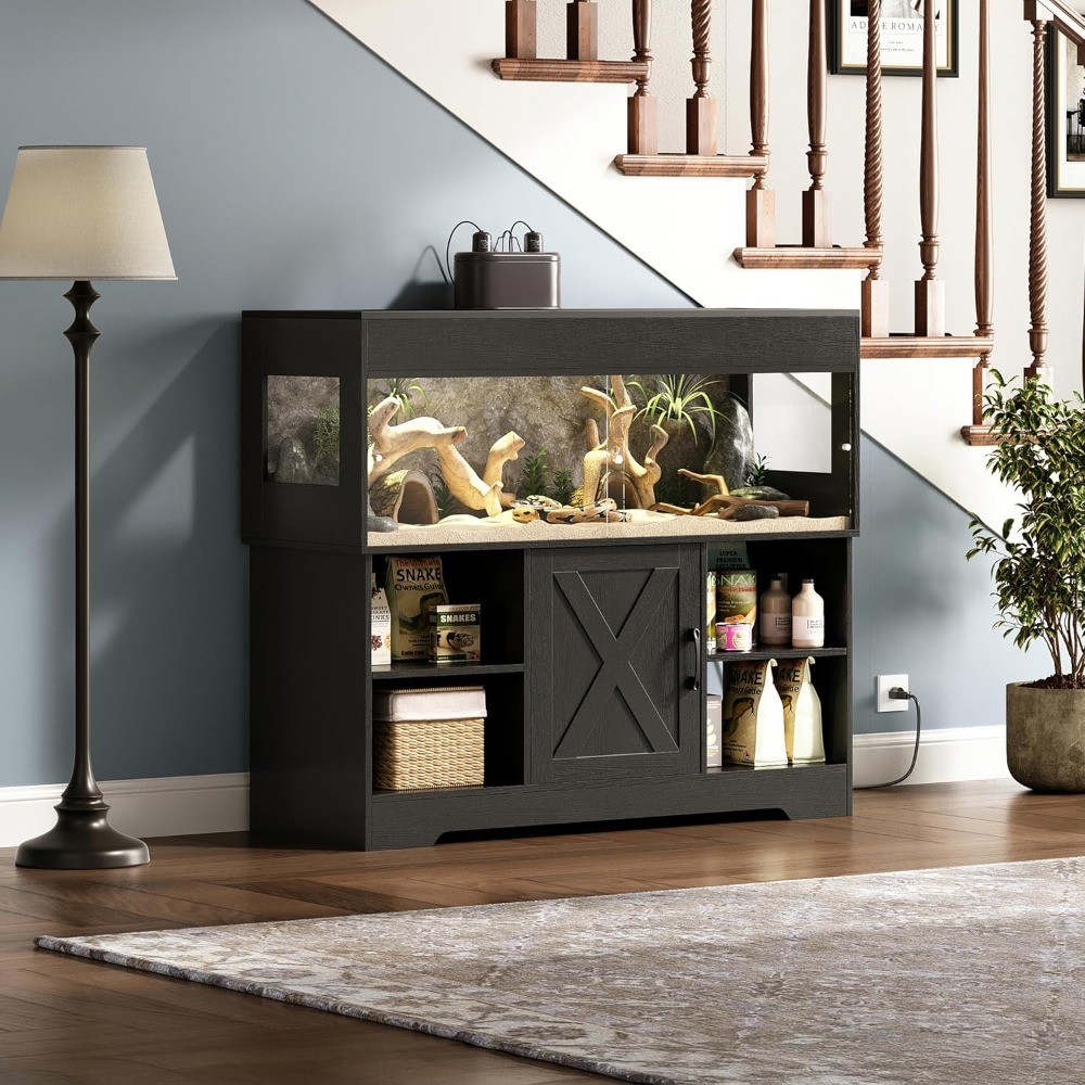 Large 60 Gallon Reptile Tank Terrarium with Stand and Storage Cabinet for