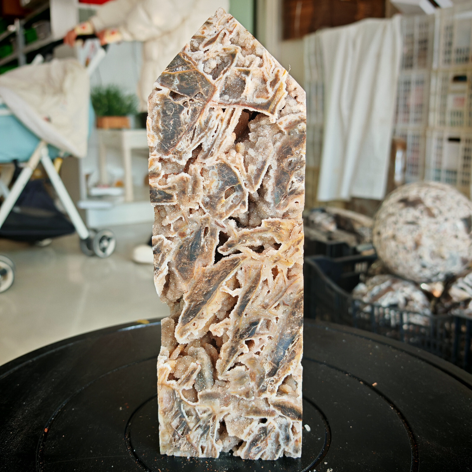 5.39LB Polishing and repairing of natural sphalerite crystal columns 2450g