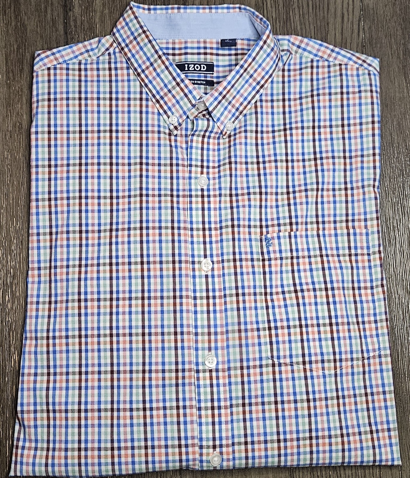 Mens Izod Non Iron Stretch Long Sleeve Plaid Button Up Shirt Size Large LG L