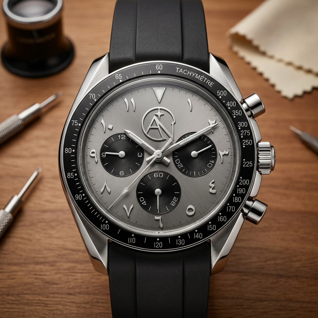 Aureus Nova Luxury Chronograph Men’s Watch Silver Dial Black Strap Tachymeter