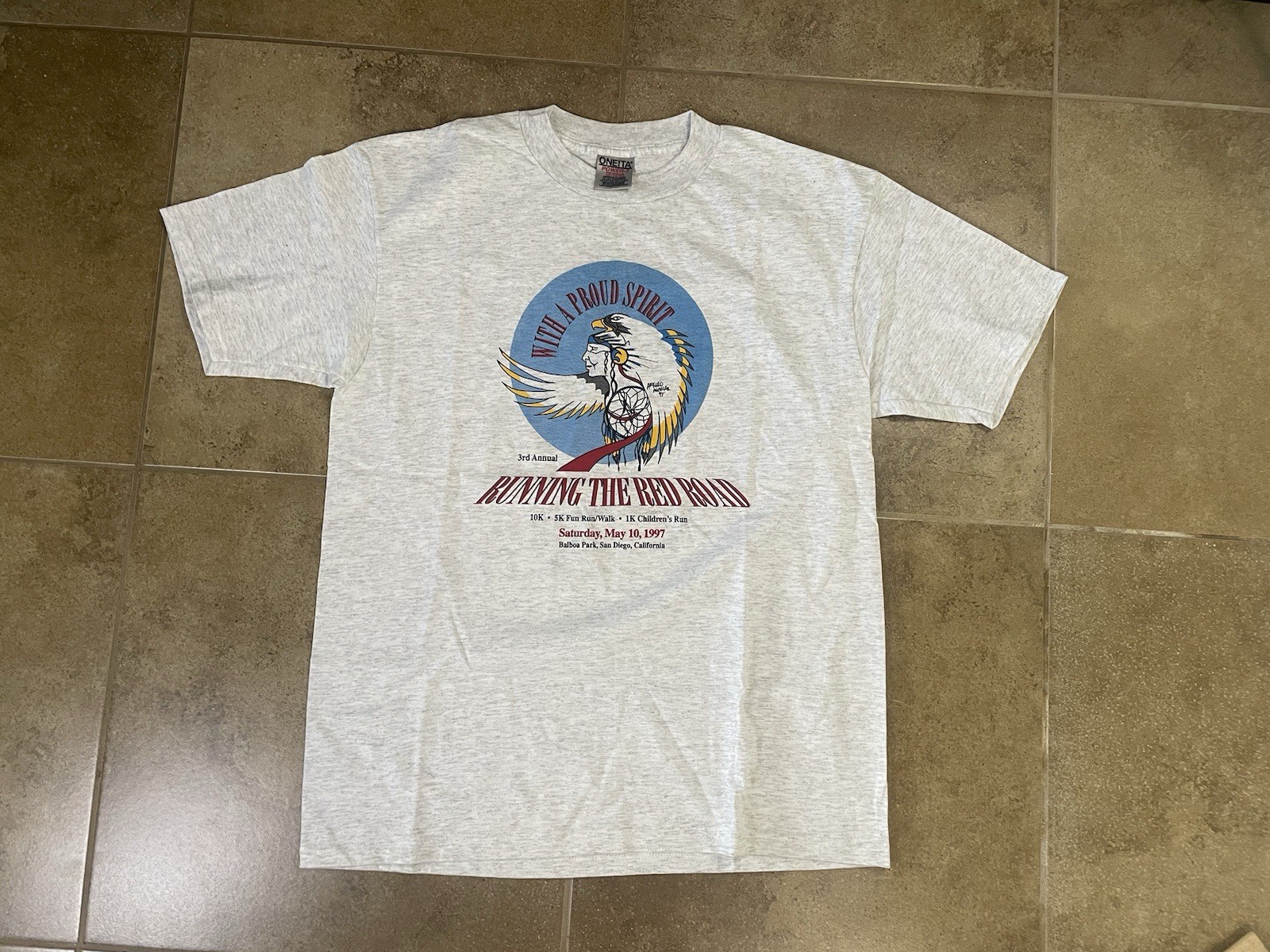 Vtg 1997 Single Stitch Oneita Power-T Shirt Men’s Sz L San Diego CA Running Race