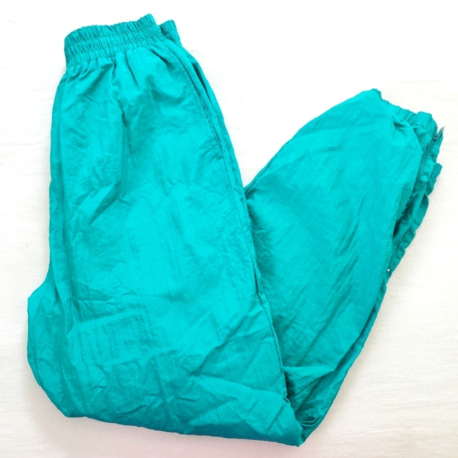 Vintage Vibrant Greenish Teal Windbreaker Pants Medium