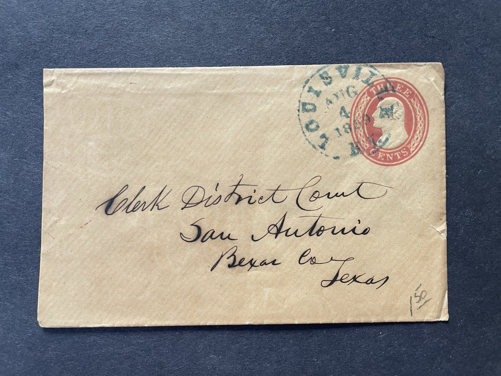 1850s 3c Nesbitt Stamped Envelope Louisville KY to San Antonio TX Bexar Co Legal 1850s 3c Nesbitt Stamped Envelope Louisville KY to San Antonio TX Bexar Co Legal