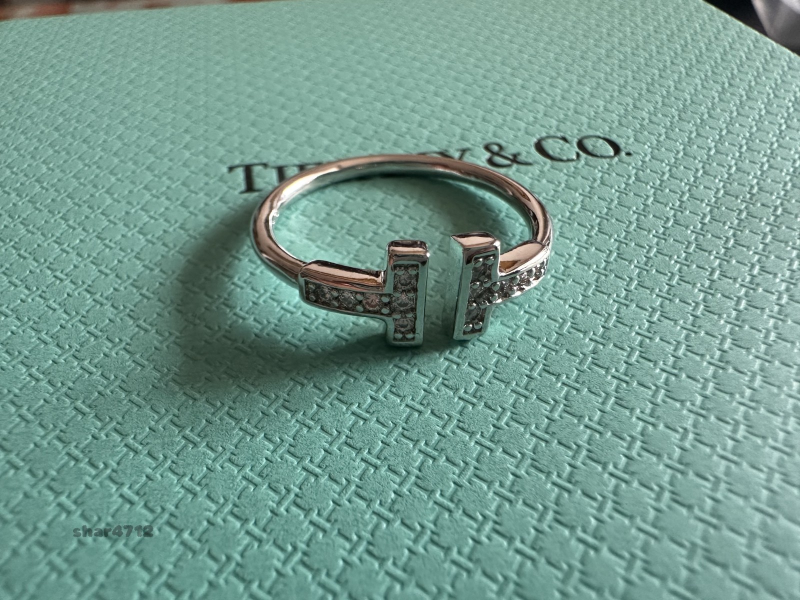 New T Ring 18K White Gold Diamond PavéTlFANYCoSize 8 New T Ring 18K White Gold Diamond PavéTlFANYCoSize 8