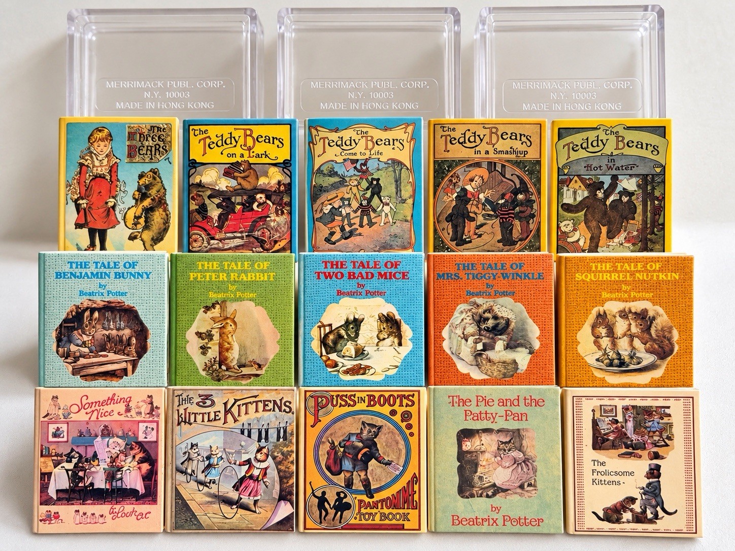 15 Vintage Merrimack Miniature Books 3 Sets Beatrix Potter Teddy Bears Cats