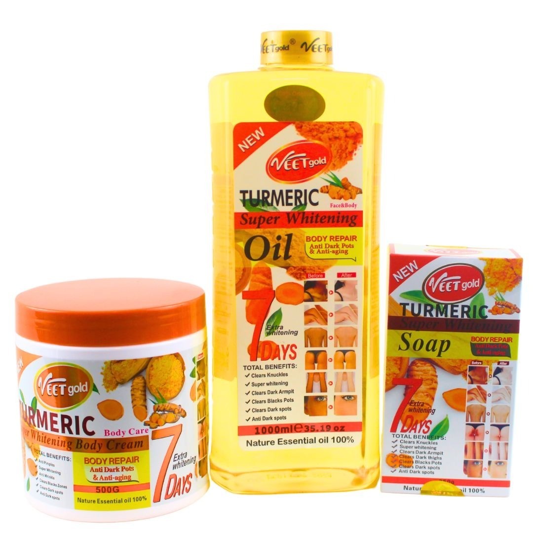 Veet Gold Turmeric Super Oil Body Cream & Soap Set For Skin Repair 7 D Veet Gold Turmeric Super Oil Body Cream & Soap Set For Skin Repair 7 D