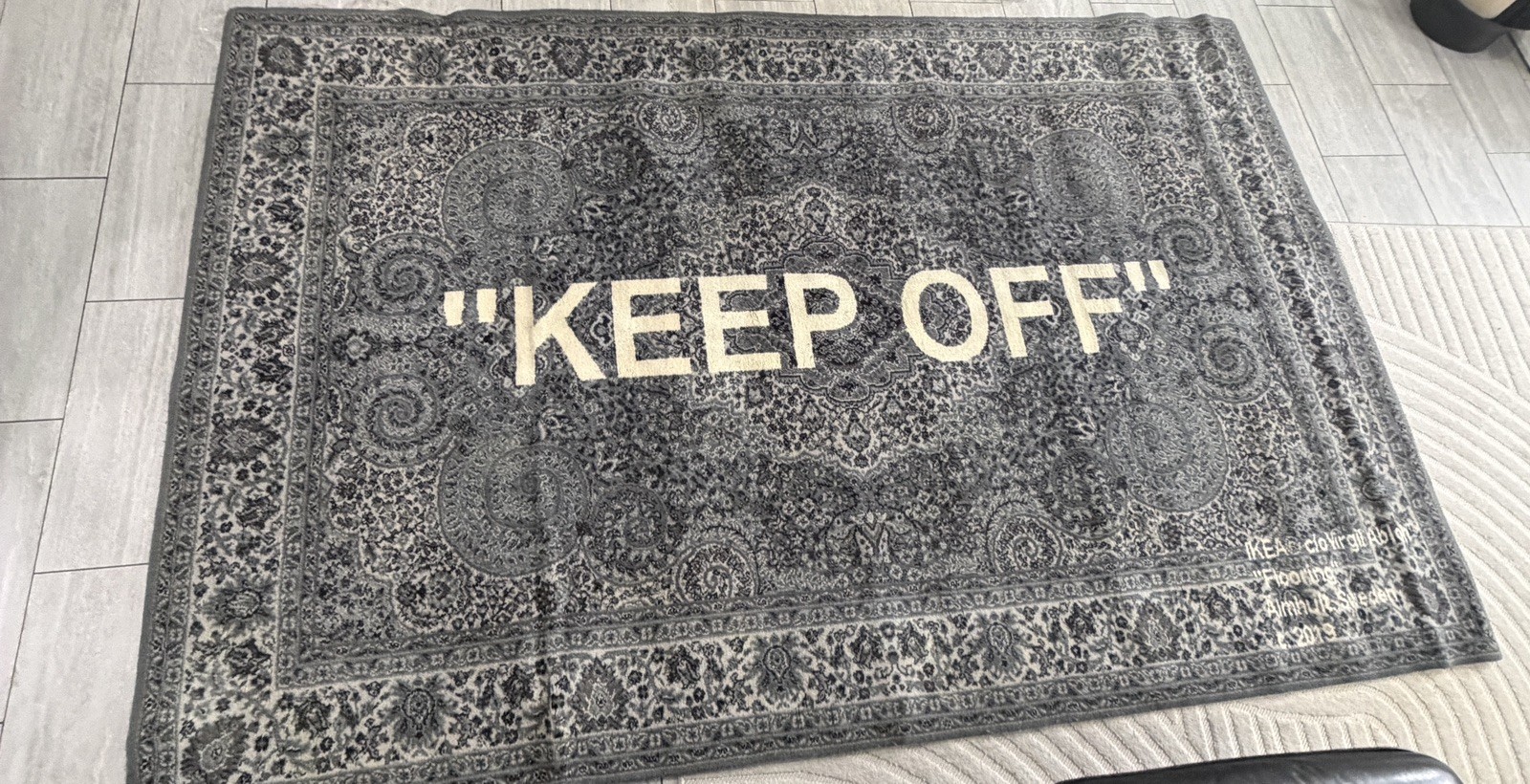 IKEA Virgil Abloh 'Keep Off' Rug 200x300 cm Grey/White