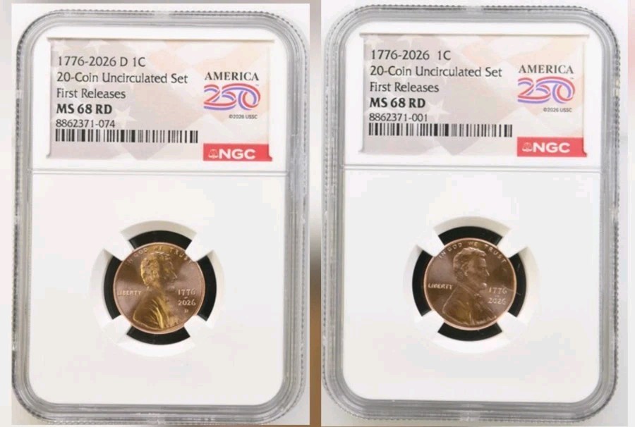 2 Coin Set 1776-2026 P&D Lincoln Shield Cent NGC MS68 RD FR 250 Flag [IN STOCK]
