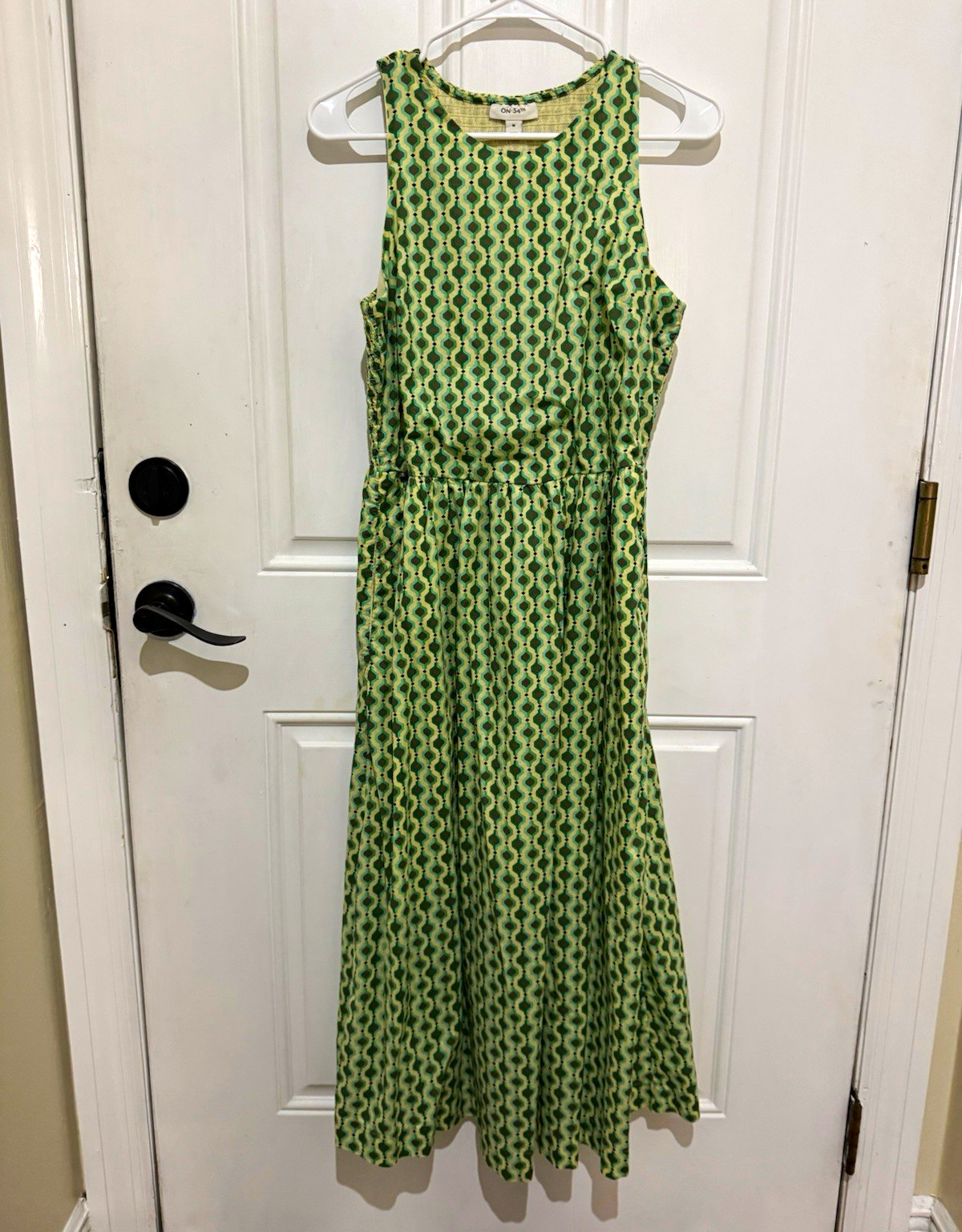 ON•34TH Women\'s Pencil Midi Dress Geometric Sleeveless Green M Regular ON•34TH Women\'s Pencil Midi Dress Geometric Sleeveless Green M Regular