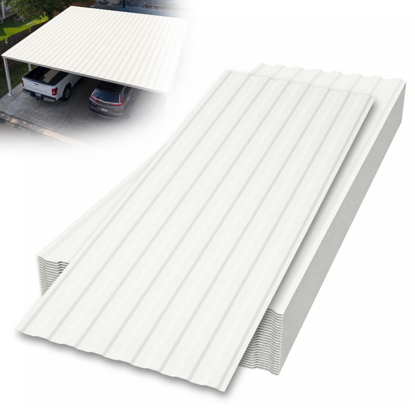 25Pcs Corrugated PVC Roof Panels, Waterproof Wave Roof Sheets, White